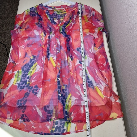 Soft Surroundings Sheer Multicolor Summer Festival Tunic Button Down Size L - Picture 15 of 16